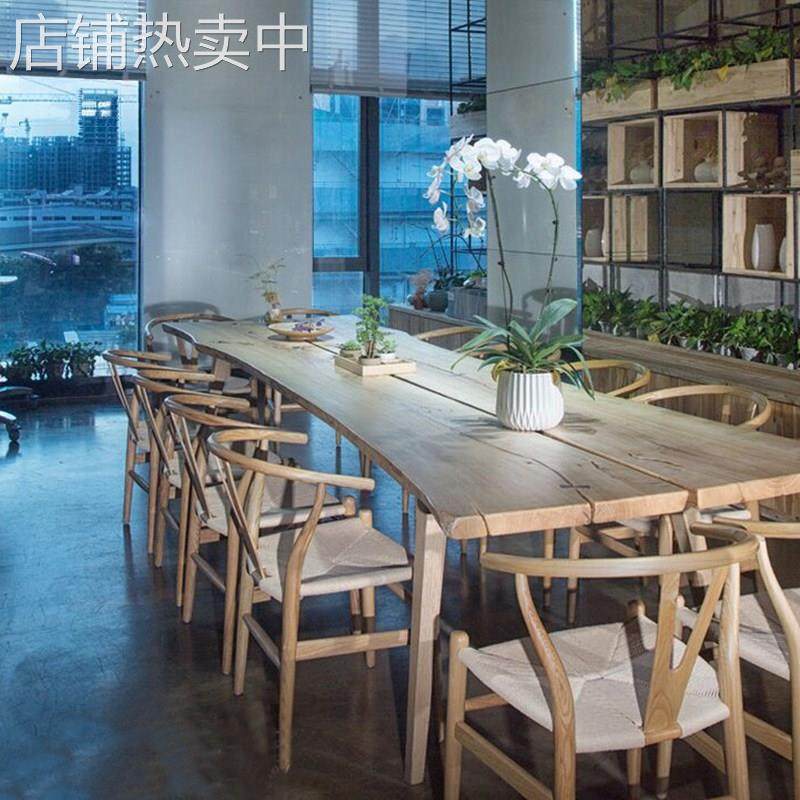 美式复古多人实木会议桌 loft公司做旧多人办公桌商务洽谈长条桌