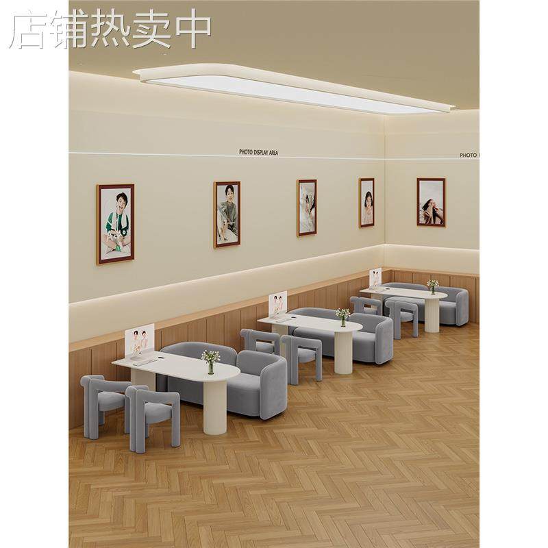中古风影楼选片区桌椅组合婚纱店洽谈沙发休闲美甲店化妆接待卡座