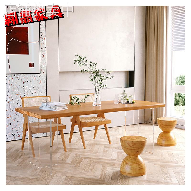 北欧实木亚克力悬浮餐桌个性家用茶桌办公室创意造型大板桌椅组合