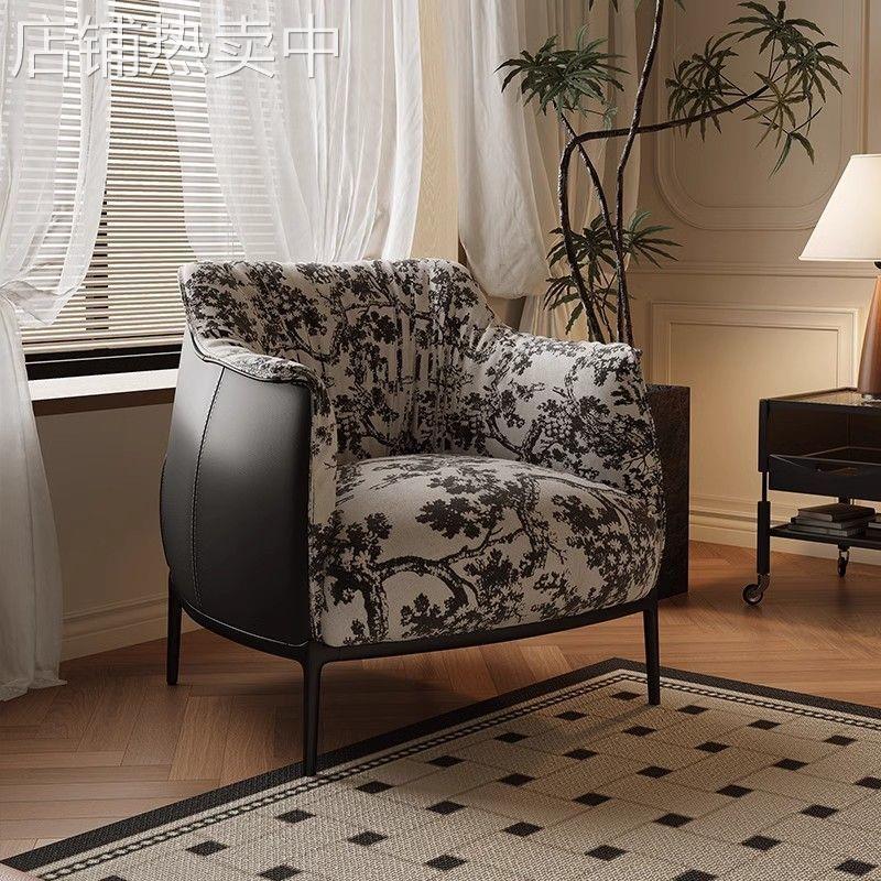 法式复古单人沙发老虎椅设计师家用客厅阳台接待休闲单椅懒人沙s^