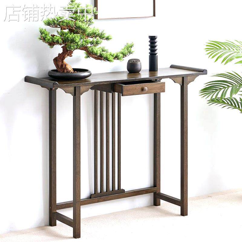 新中式玄关桌实木供桌现代简约条案端景花台置物架窄款艺术入户桌