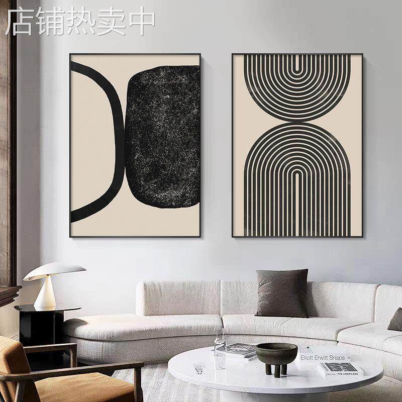 黑白艺术抽象装饰画几何线条复古挂画客厅沙发背景墙餐厅小众壁画