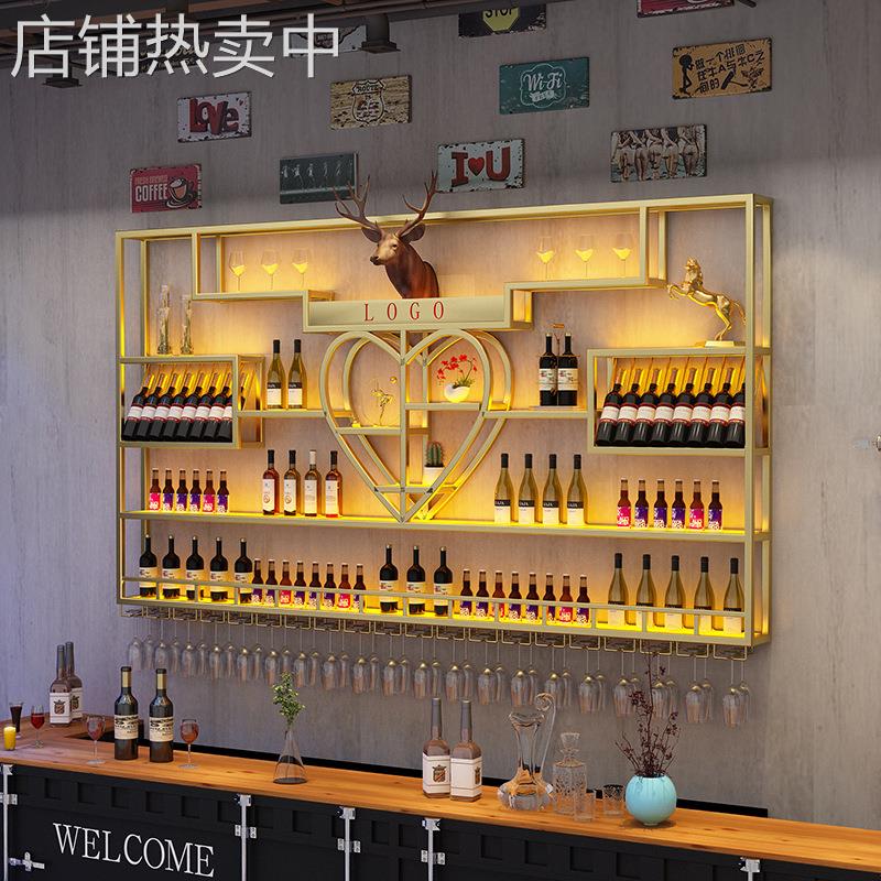 餐厅壁挂红酒架吧台酒柜铁艺工业风酒吧展示架靠墙壁挂置物架