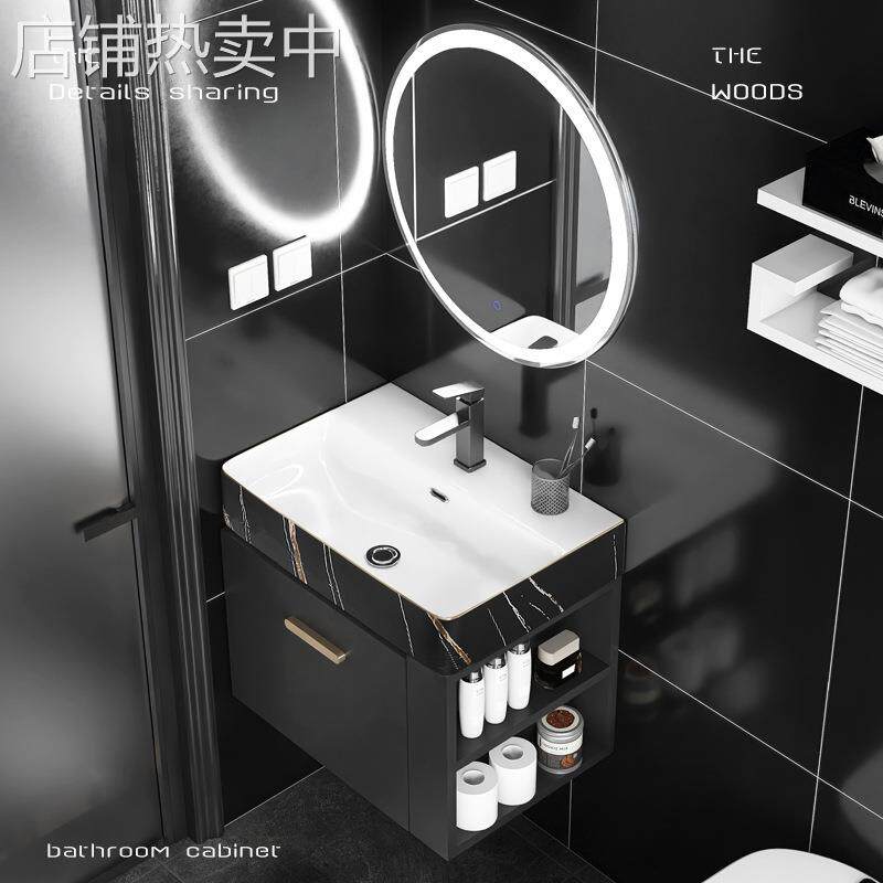 实木浴室柜小户型侧边收纳洗脸盆柜组合卫生间一体陶瓷洗漱台