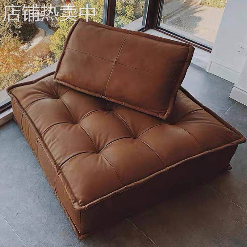 北欧后现代意式简约自由搭配皮艺超纤皮方块皮艺无扶手单人沙发