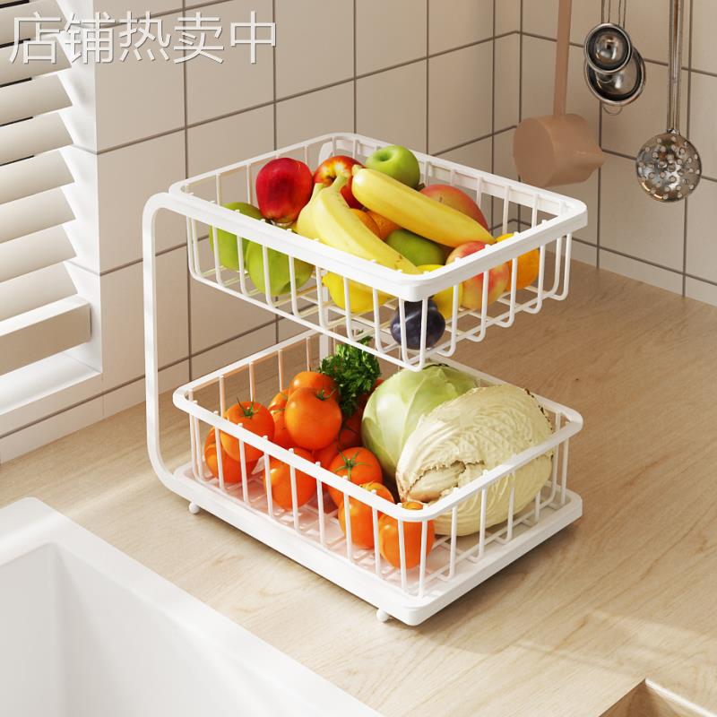 。厨房蔬菜置物架菜篮子果蔬收纳筐家用台面双层新款洗菜水果沥水