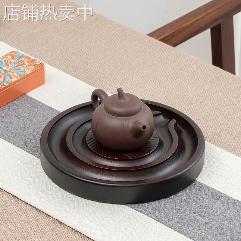 整块干泡竹茶盘双层沥水壶承简约储水小托盘功夫实木圆形茶台家用