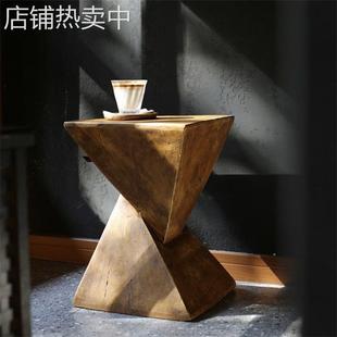 北欧极简约氧化镁茶几艺术民宿客厅沙发仿木纹边几创意卧室床头桌