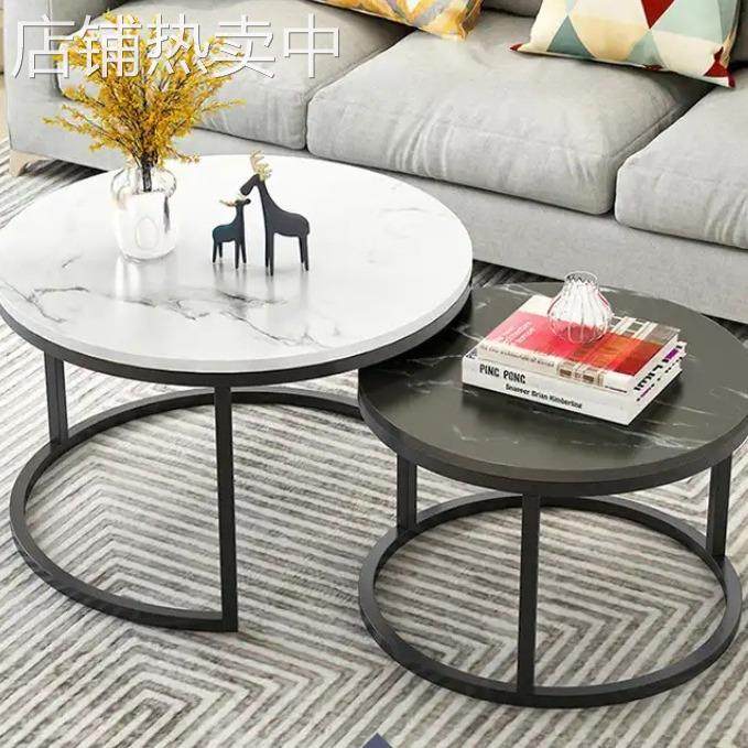 白色大理石台面餐桌茶几圆台黑色石面酒吧餐厅理石家具咖啡桌
