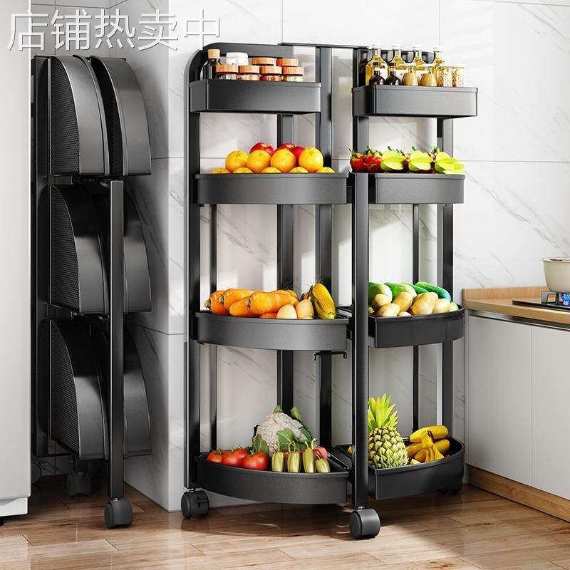 厨房置物架果蔬折叠收纳筐可移动多层推车式落地多功能推车收纳架