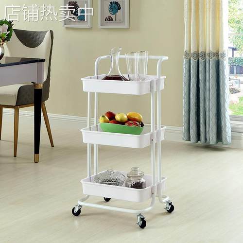 圆孔美容院置物架浴室小推车移动简易厨房整理架子客厅收纳手推车