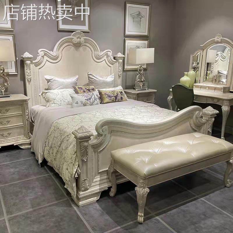 美式实木床复兴印记雕花床法式仿古做旧1.8米双人床欧式婚床