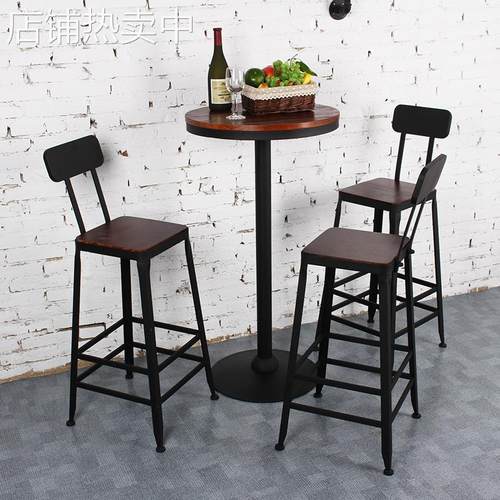 铁艺吧台椅酒吧高脚凳吧椅简约小圆方桌家用前台实木桌椅套装组合