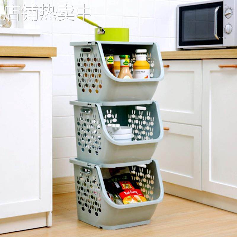 日式厨房塑料收纳架放蔬菜水果置物架菜架子落地多层置物筐圣之圣