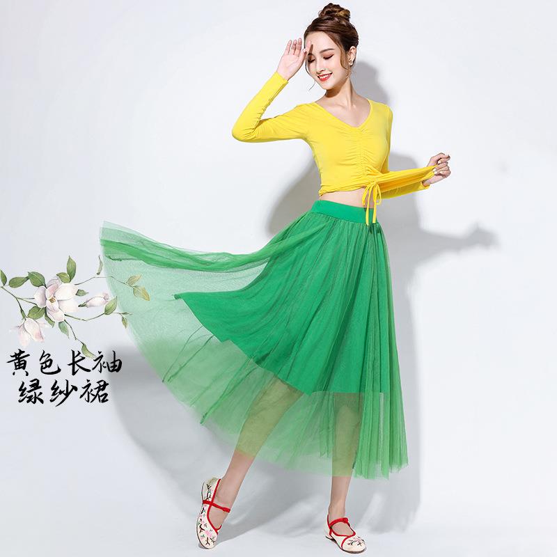 特价杨丽萍广场舞服装大摆裙套装广场舞半身裙网纱裙子跳舞练功演