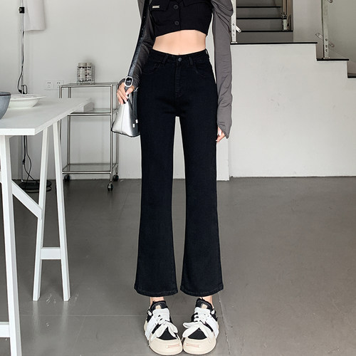 黑色微喇牛仔裤女秋款2025春秋新款高腰弹力显瘦九分小个子喇叭裤
