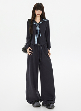 美式休闲套装女宽松穿搭学生韩系阔腿裤百搭运动卫裤两件套秋冬