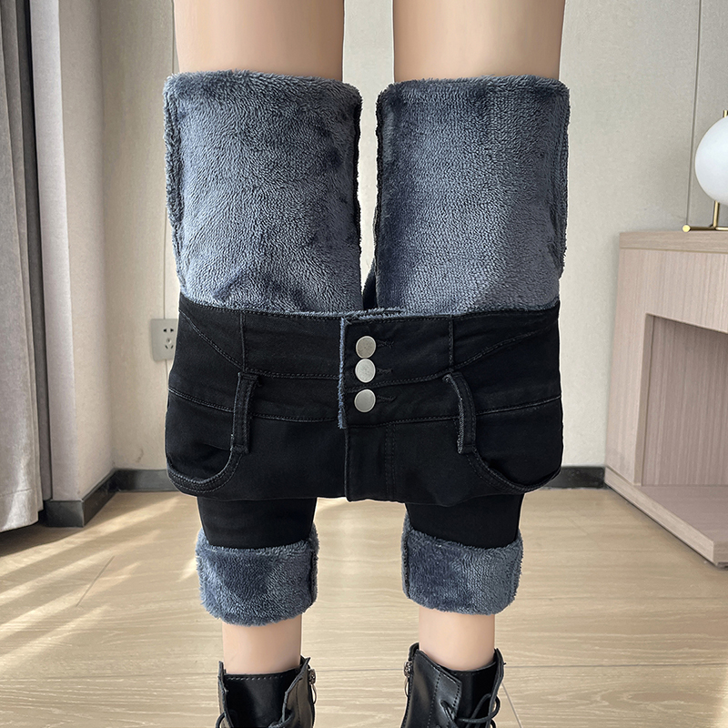 紧身牛仔裤女新款爆款加绒超高腰显瘦铅笔裤小脚裤子加厚