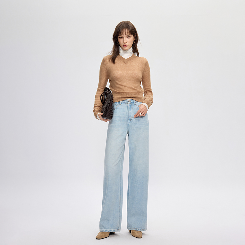浅蓝色天丝莱赛尔阔腿牛仔裤女2025秋高腰宽松显瘦直筒拖地裤