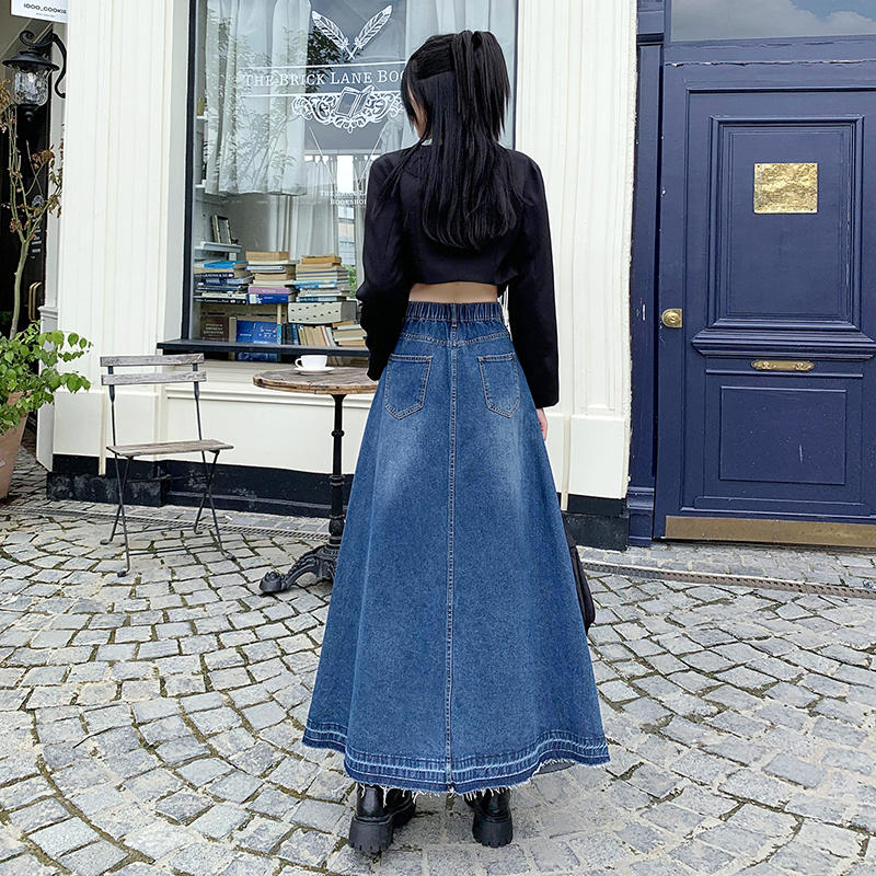 高腰牛仔半身裙a中长裙