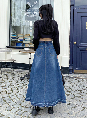 高腰牛仔半身裙女2023新款秋季中长裙显瘦显高a字裙半裙梨形长裙