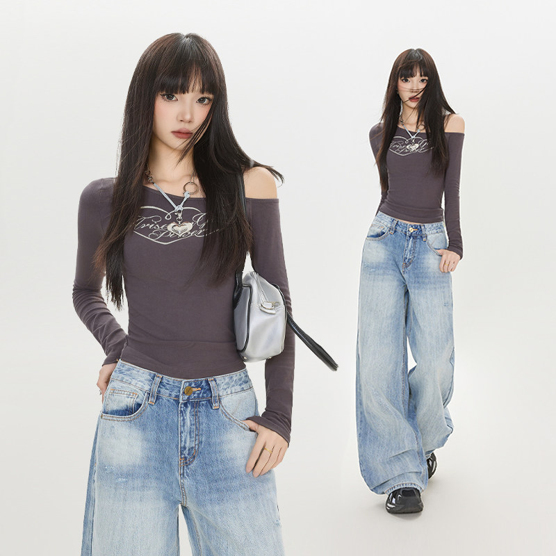 2025秋季新款韩系时尚破洞阔腿裤女设计感百搭宽松显瘦牛仔长裤,女装/女士精品,牛仔裤,淘宝优惠券,粉丝福利购,淘宝优惠卷