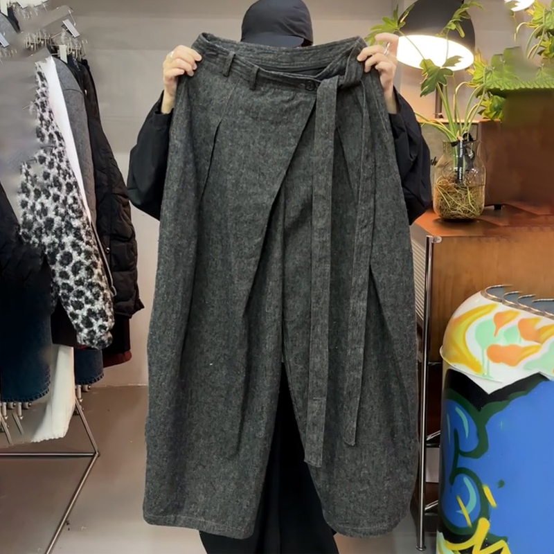 欧货高端定制灰色毛呢大码阔腿裤