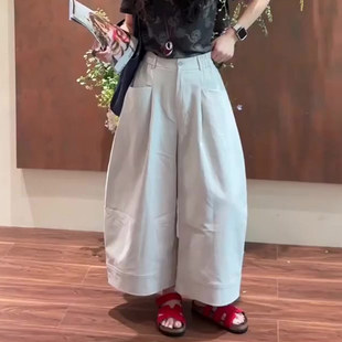 九分裤 浅灰色休闲阔腿弯刀裤 简约显瘦百搭宽松时尚 女2025夏季 新款
