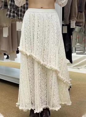 欧货高端白色大码半身双层伞裙女2025冬季新款小众蕾丝风格定制裙
