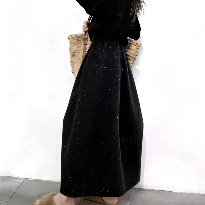 欧货高端定制黑色细闪大码半身裙女2025冬季新款加厚减龄花苞裙子,女装/女士精品,大码半身裙,淘宝优惠券,粉丝福利购,淘宝优惠卷