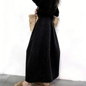 新款 欧货高端定制黑色细闪大码 半身裙女2025冬季 加厚减龄花苞裙子