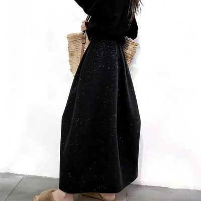 欧货高端定制黑色细闪大码半身裙