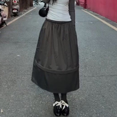 欧货高端定制深炭灰色大码 半身裙女2026春夏新款 拼接暗黑风A字裙