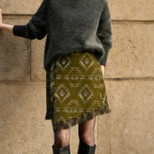 高端定制橄榄绿色大码 半身裙女2026早春新款 民族几何纹样A字裙子