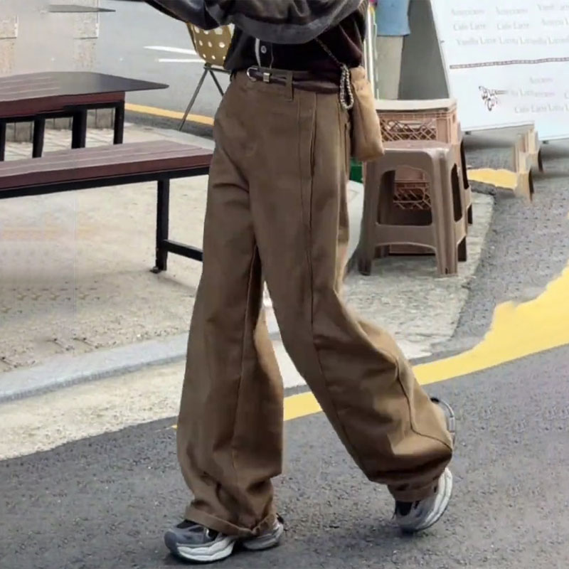 欧货高端定制卡其色大码阔腿裤女
