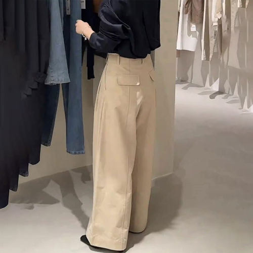 欧货高端定制米色大码阔腿裤女