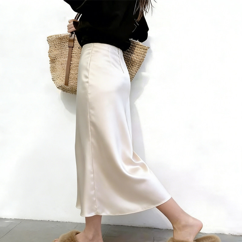 欧货高端定制奶白色缎面大码半身裙女2026早春新款优雅风A字裙子,女装/女士精品,大码半身裙,淘宝优惠券,粉丝福利购,淘宝优惠卷