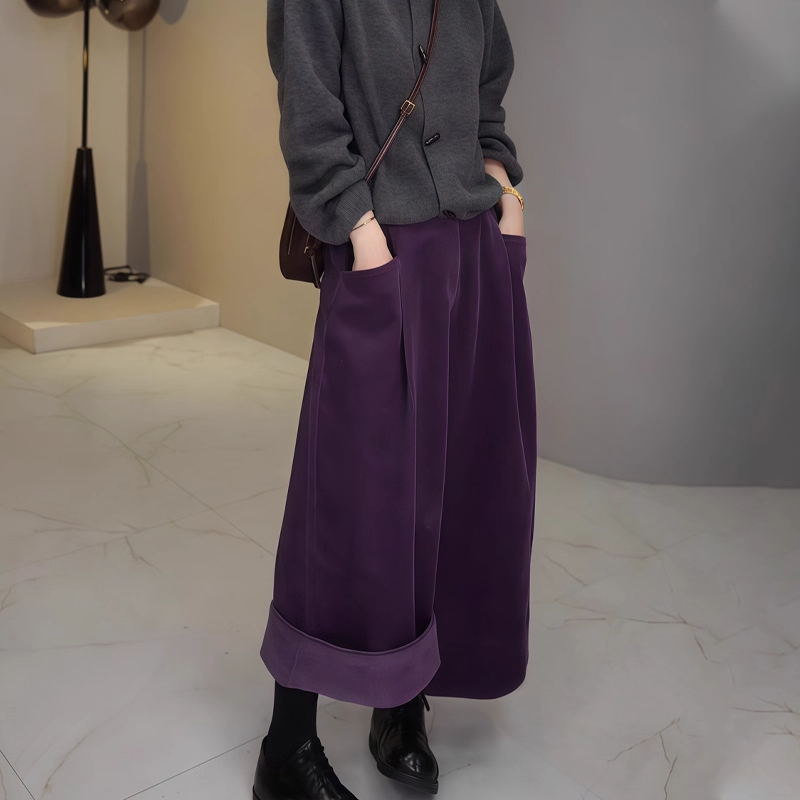 欧货高端定制紫色灯芯绒阔腿裤女