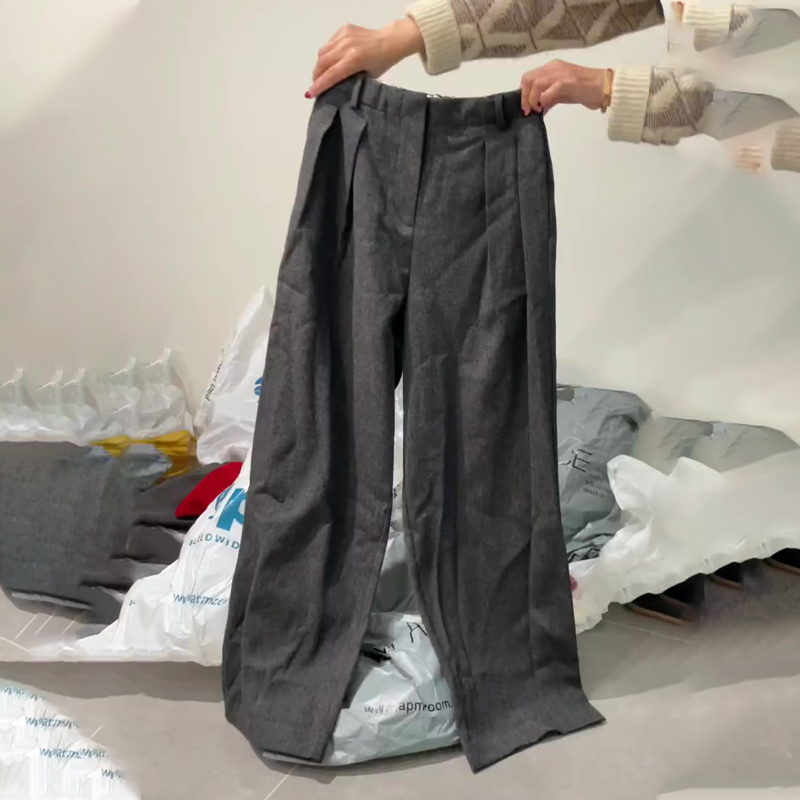 欧货高端定制灰色大码阔腿西装裤