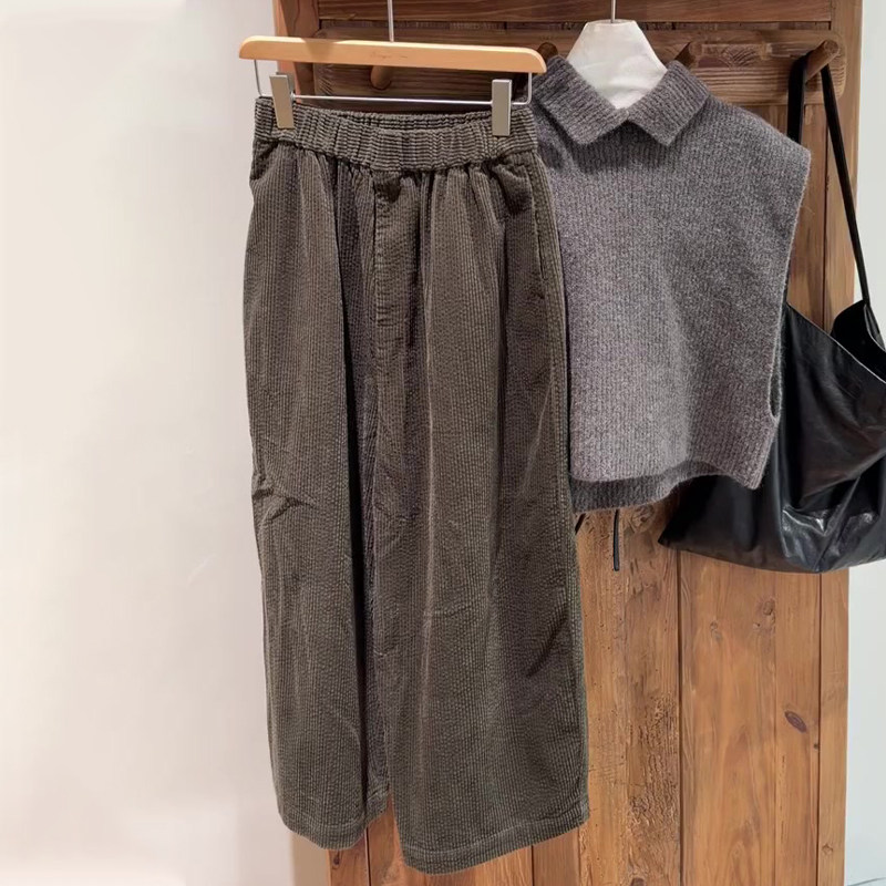 欧货高端定制棕色灯芯绒大码阔腿裤女2025冬季新款加厚慵懒休闲裤,女装/女士精品,大码裤装,淘宝优惠券,粉丝福利购,淘宝优惠卷