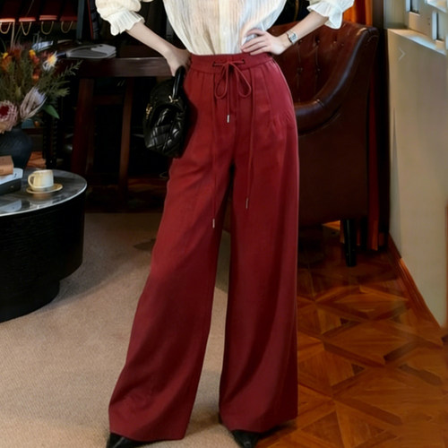 欧货高端定制红色抽绳大码阔腿裤