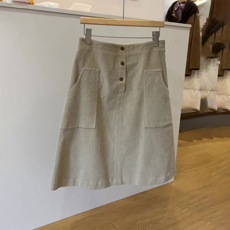 定制卡其色灯芯绒大码半身裙女