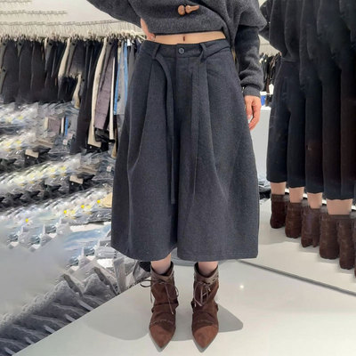 欧货高端定制灰色大码阔腿裤女