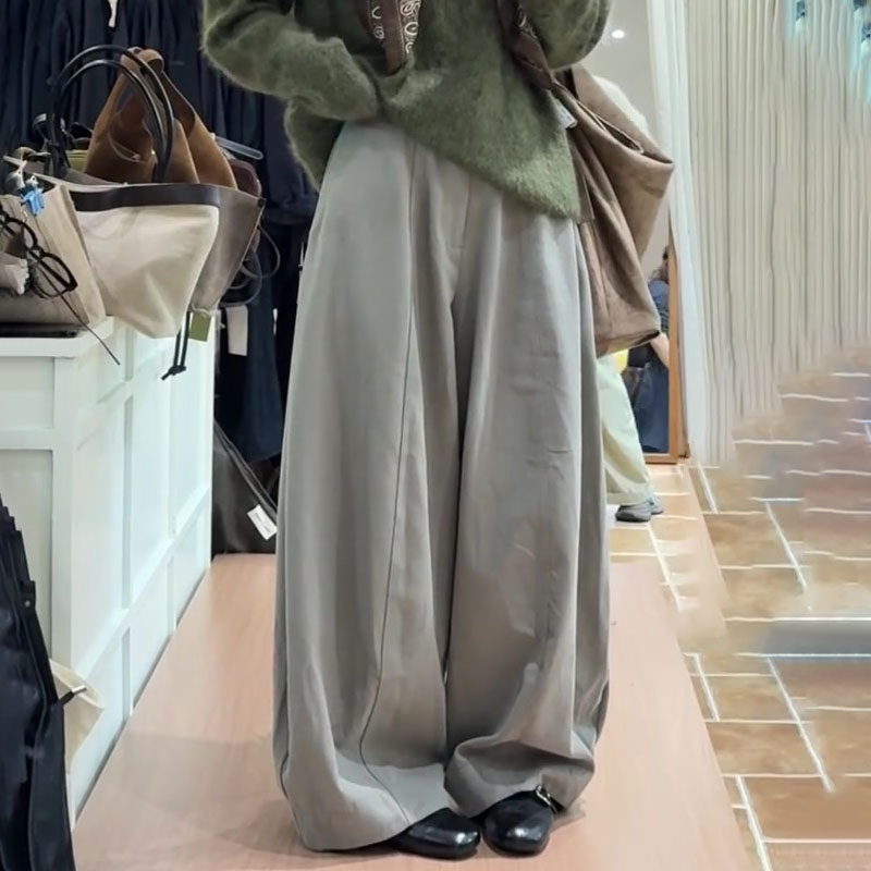 欧货高端定制灰色大码宽松阔腿裤