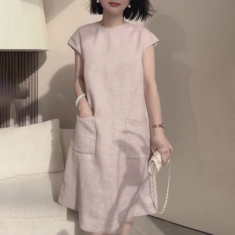 新中式国风浅粉色大码连衣裙女