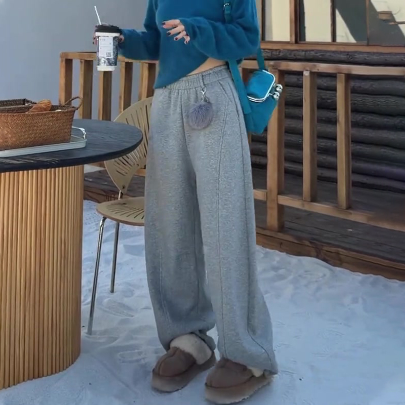 高端定制浅灰色毛呢大码阔腿裤女