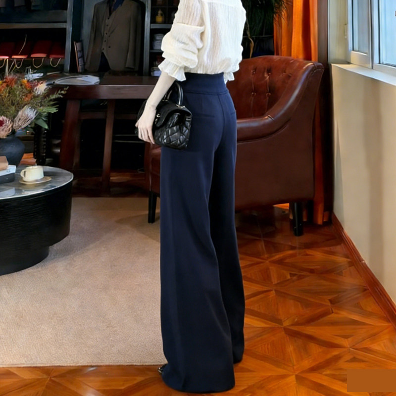 欧货高端定制藏蓝色毛呢大码阔腿裤女2026早春新款慵懒风休闲裤子,女装/女士精品,大码裤装,淘宝优惠券,粉丝福利购,淘宝优惠卷