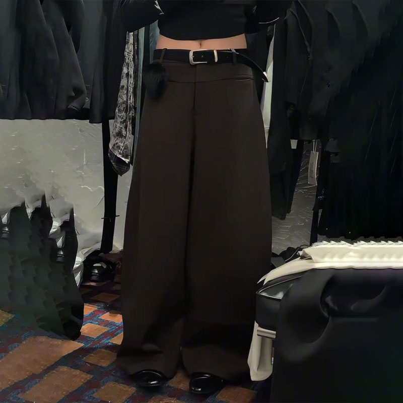 欧货高端定制棕色大码阔腿裤女