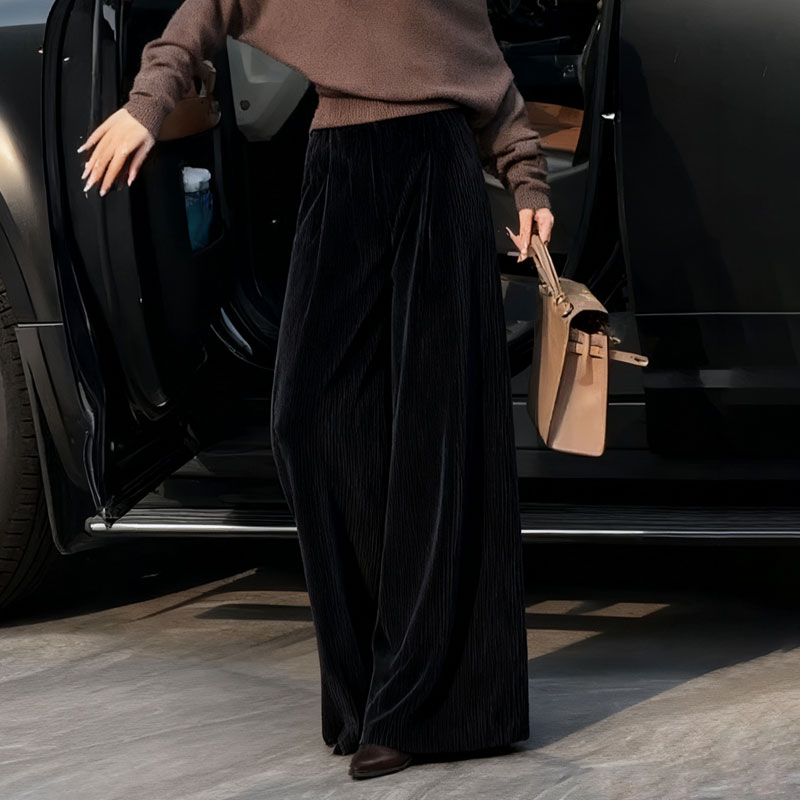 欧货高端定制黑色大码阔腿裤女