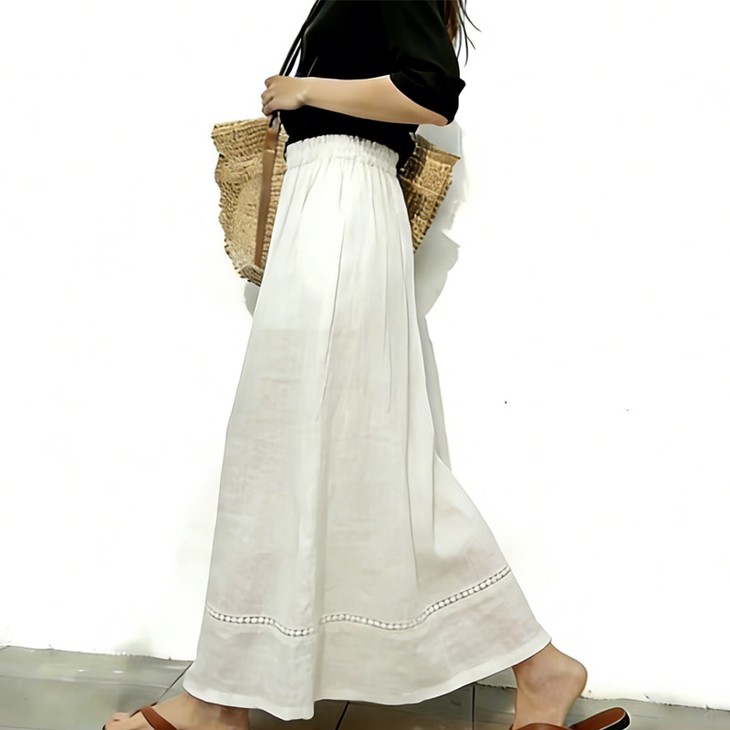 欧货高端定制白色亚麻大码半身裙女2026早春新款温柔风刺绣大摆裙,女装/女士精品,大码半身裙,淘宝优惠券,粉丝福利购,淘宝优惠卷